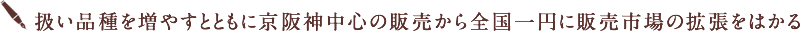 扱い品種を増やすとともに京阪神中心の販売から全国一円に販売市場の拡張をはかる